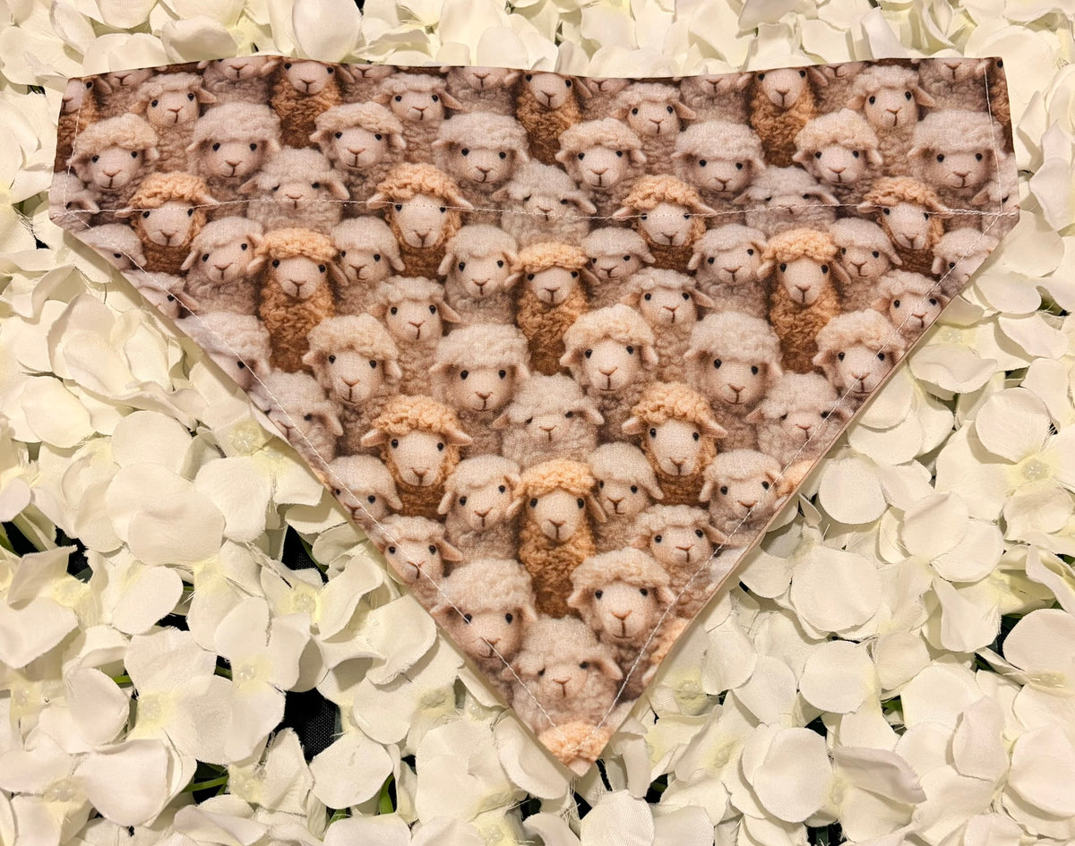 Natural sheep print dog bandana in white and golden tones