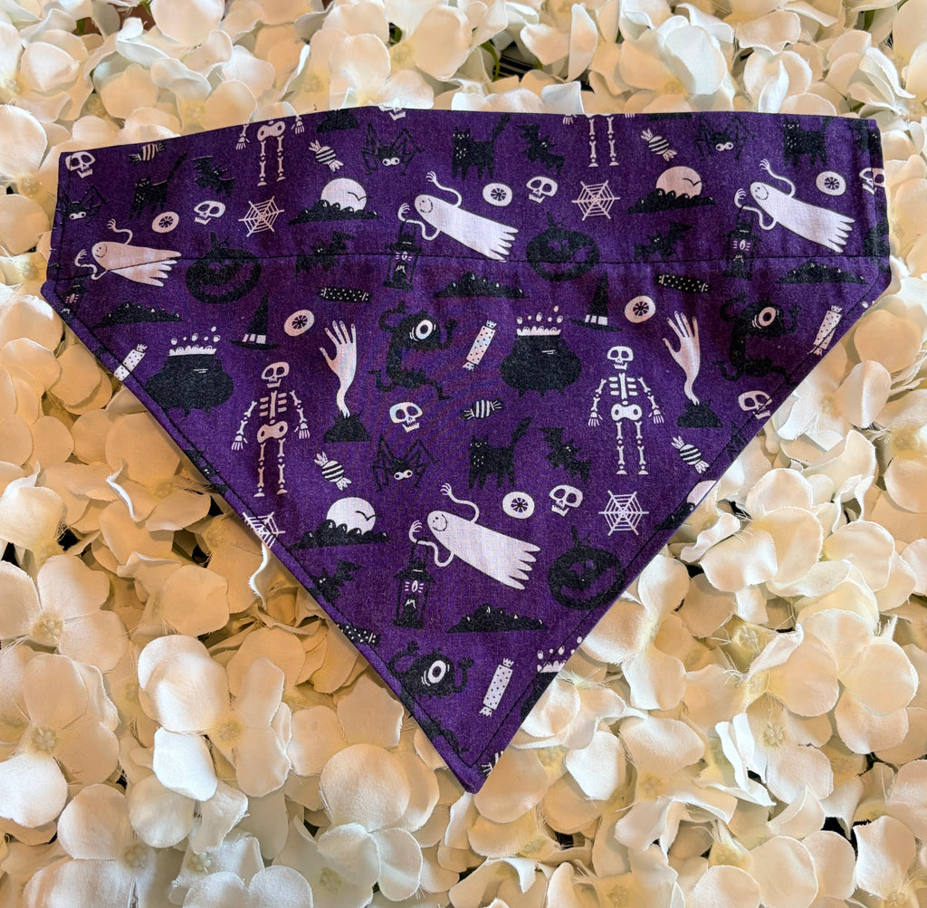 Purple Skeleton Halloween Bandana - Large