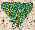 Dark green bees and daisies print dog bandana