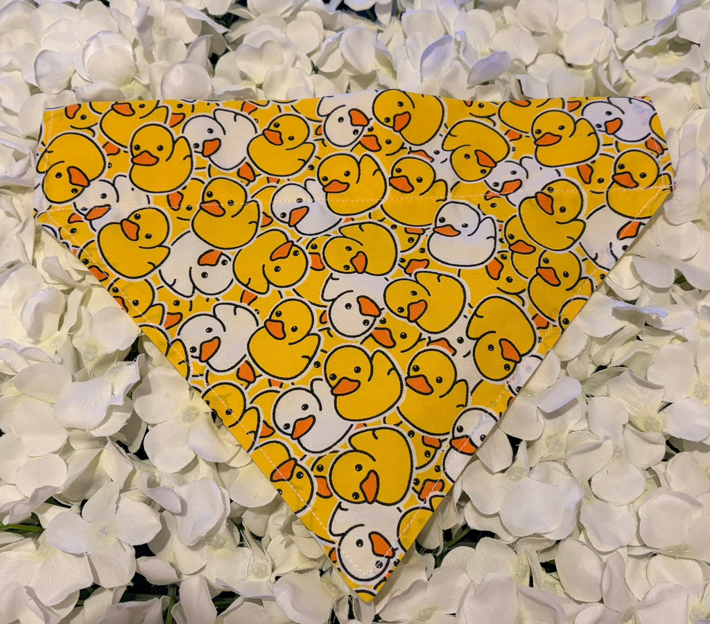 Rubber duck print dog bandana in yellow and white