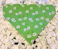 Green dog bandana with white daisy print on white petals