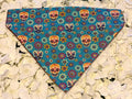 Blue Skulls and Flowers Bandana - Large
