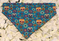 Blue Skulls and Flowers Bandana - Medium