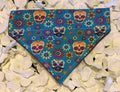 Blue Skulls and Flowers Bandana - Small