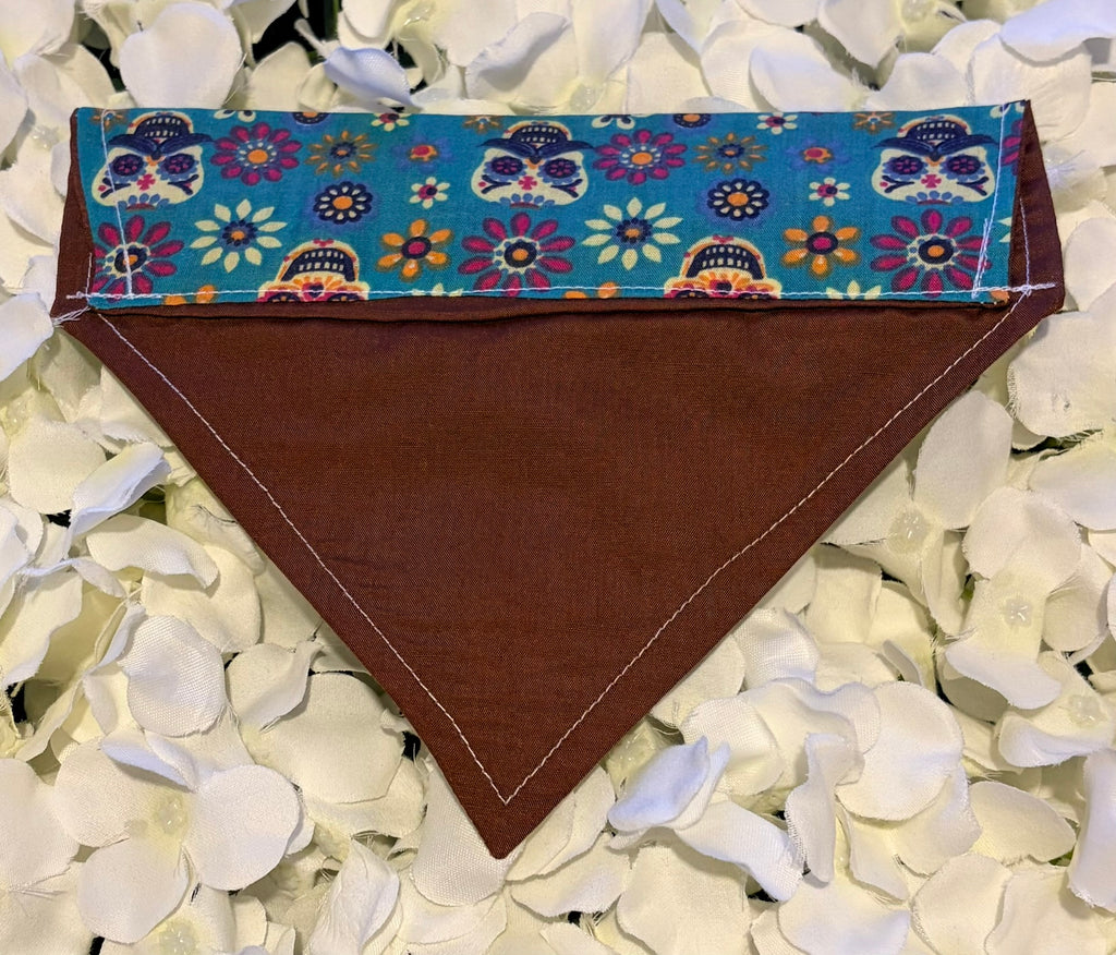 Blue Skulls and Flowers Bandana - Small