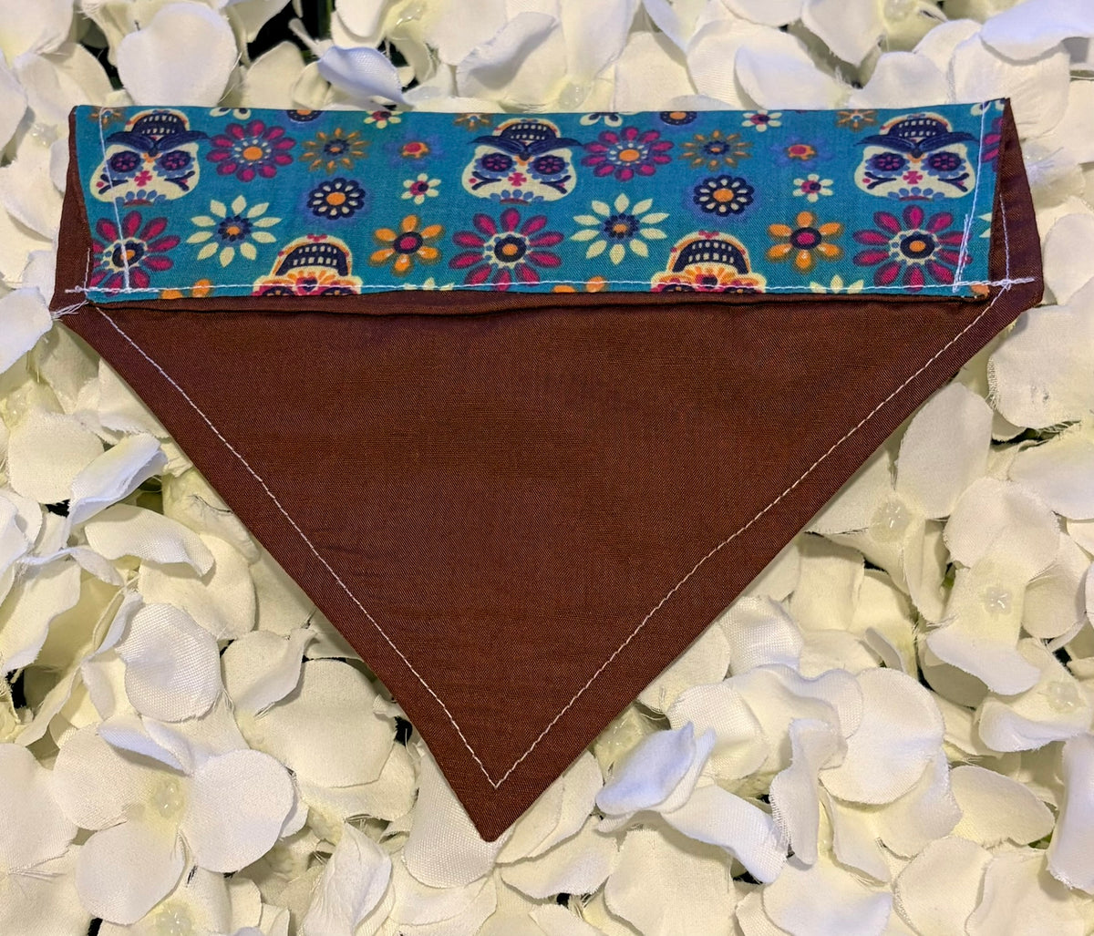 Blue Skulls and Flowers Bandana - Small