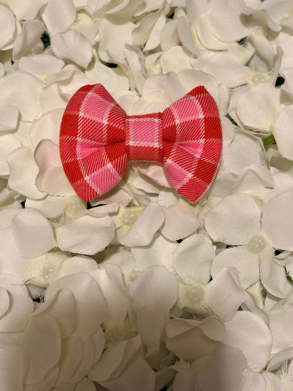Bright Pink Check Bow - Small