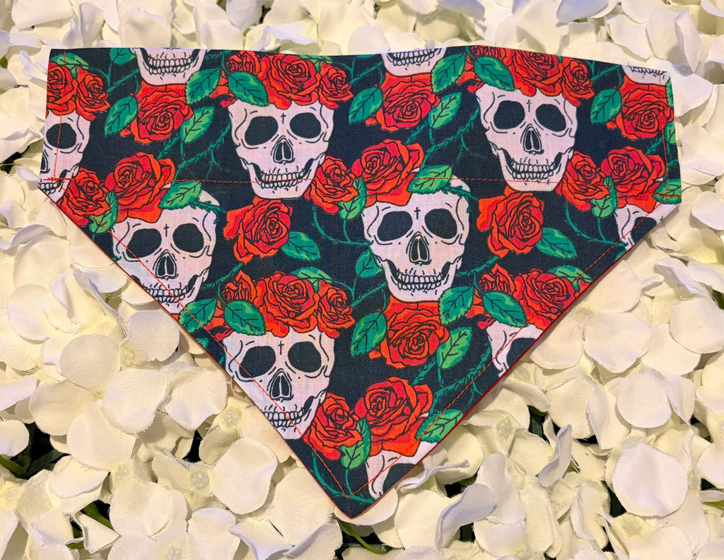 Skulls and Red Roses Bandana - Medium